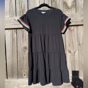Crown & Ivy Black Dress with RicRac Multicolor Sleeve Trim Sz XS